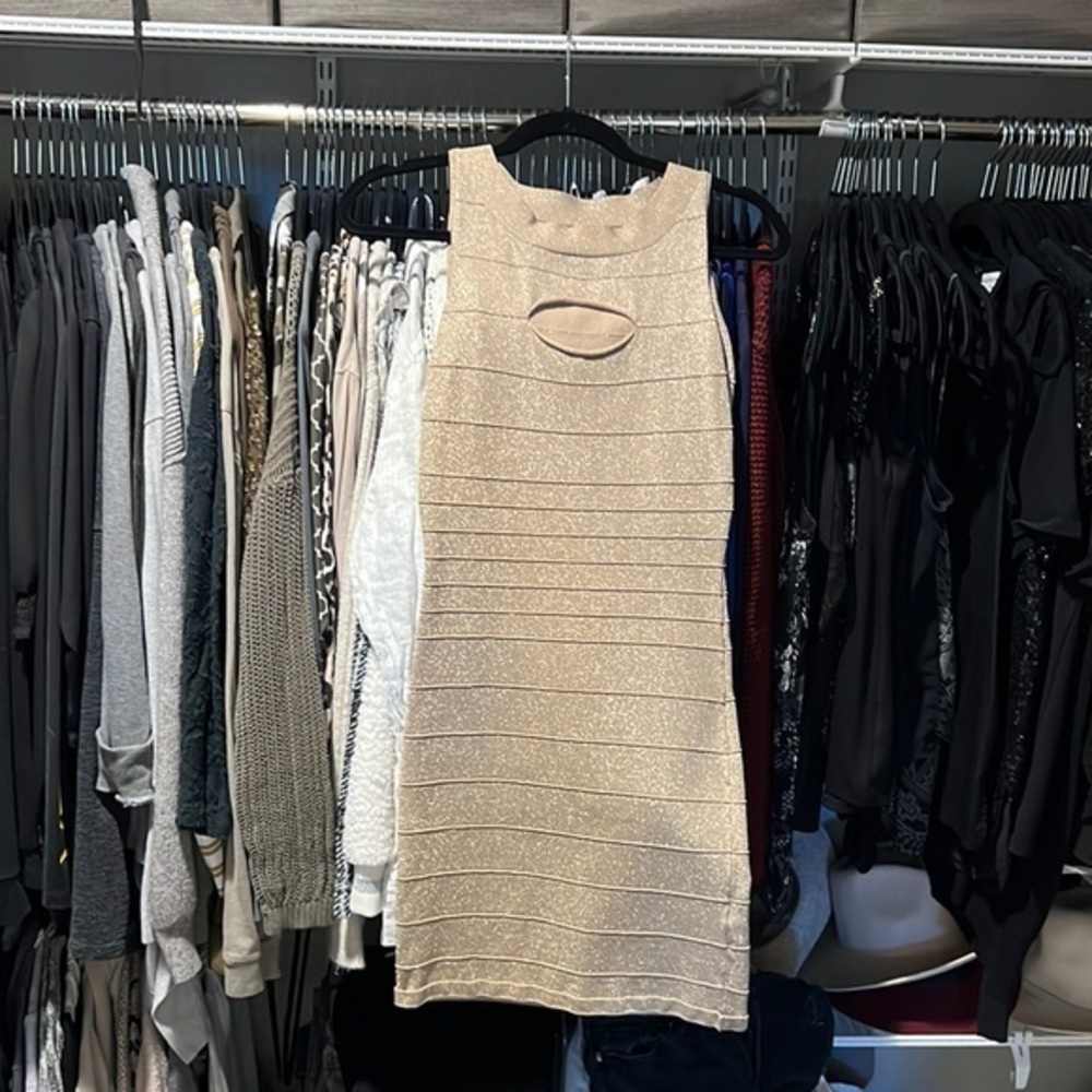 Express Gold Keyhole Dress - Picture 1 of 3